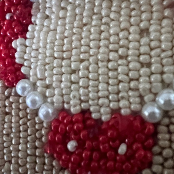 NEW Anthropologie Fiona Maeve Beaded Red Bows on Checker pattern bag small - Picture 4 of 6